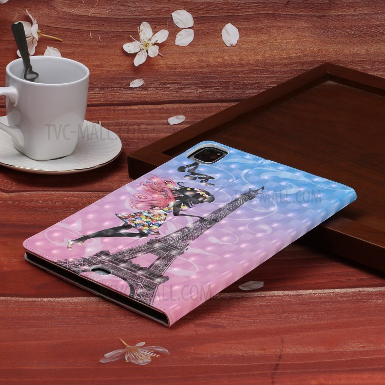 Light Spot Decor Pattern Printing Stand Leather Tablet Case for iPad Pro 11-inch (2020)/(2018) - Girl/Tower-10