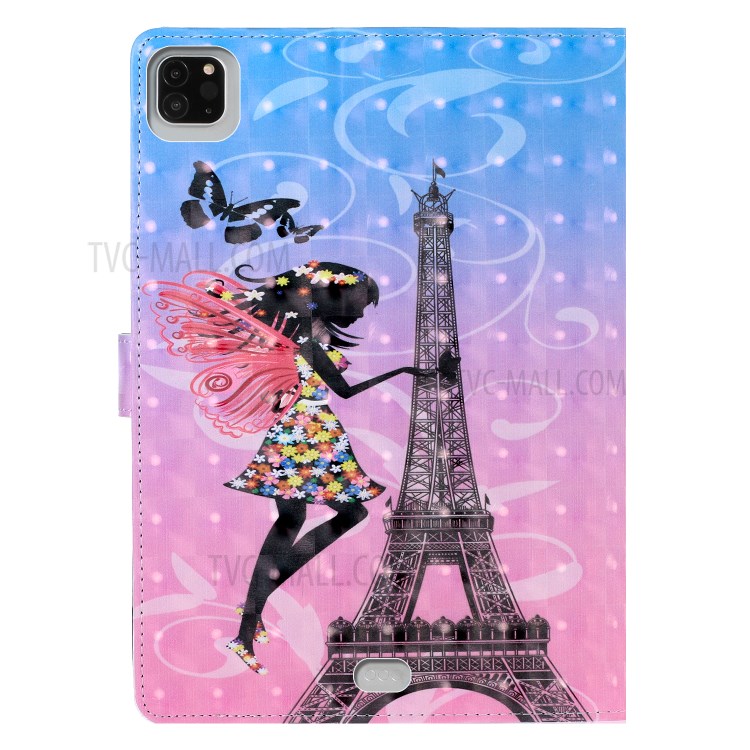 Light Spot Decor Pattern Printing Stand Leather Tablet Case for iPad Pro 11-inch (2020)/(2018) - Girl/Tower-3