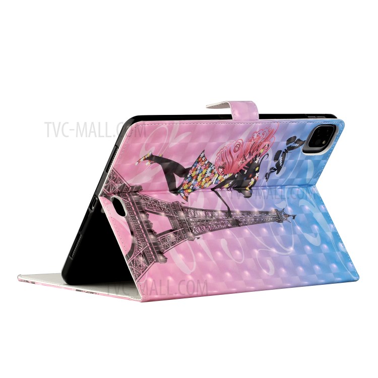 Light Spot Decor Pattern Printing Stand Leather Tablet Case for iPad Pro 11-inch (2020)/(2018) - Girl/Tower-7