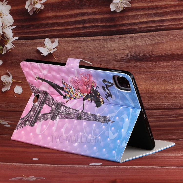 Light Spot Decor Pattern Printing Stand Leather Tablet Case for iPad Pro 11-inch (2020)/(2018) - Girl/Tower-8