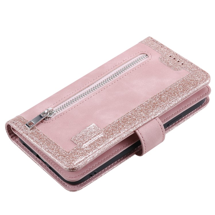 Zipper Wallet with 9 Card Slots Leather Phone Case with Strap for iPhone X/XS 5.8 inch - Pink-11