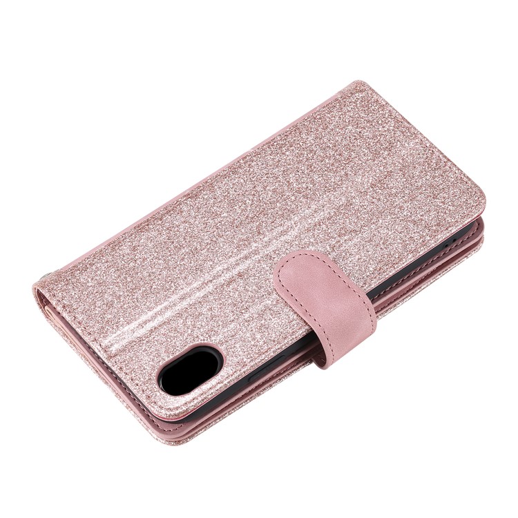 Zipper Wallet with 9 Card Slots Leather Phone Case with Strap for iPhone X/XS 5.8 inch - Pink-12