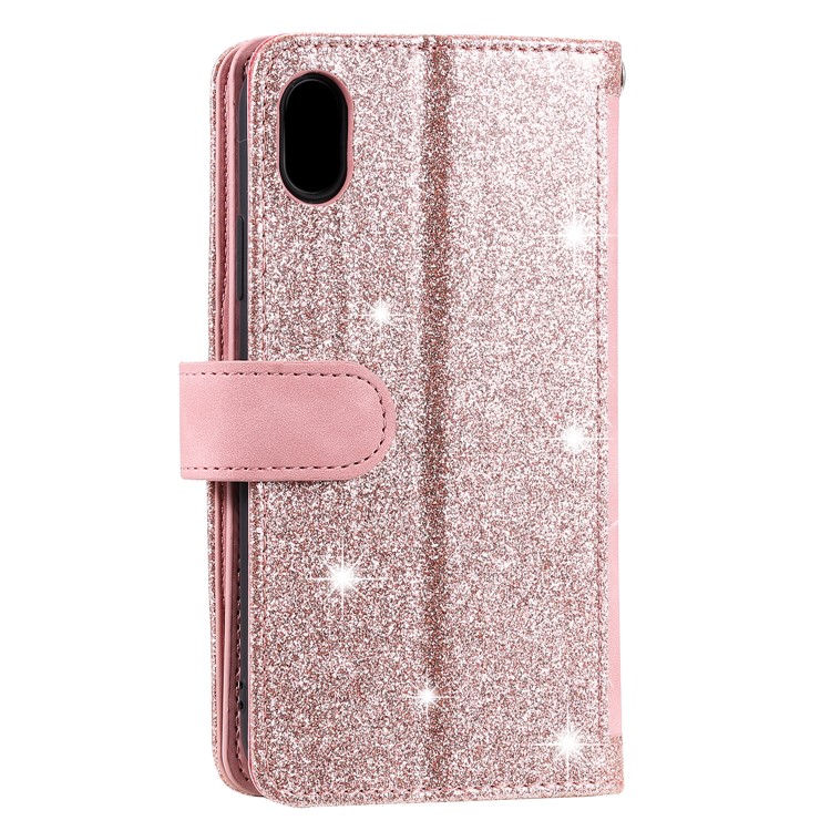 Zipper Wallet with 9 Card Slots Leather Phone Case with Strap for iPhone X/XS 5.8 inch - Pink-7