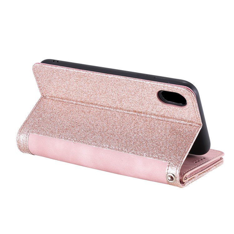 Zipper Wallet with 9 Card Slots Leather Phone Case with Strap for iPhone X/XS 5.8 inch - Pink-8