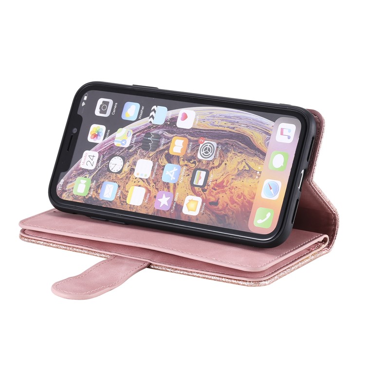 Zipper Wallet with 9 Card Slots Leather Phone Case with Strap for iPhone X/XS 5.8 inch - Pink-9