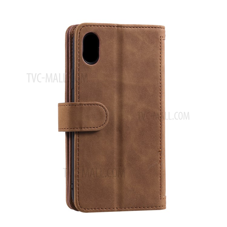 Zipper Wallet with 9 Card Slots Leather Phone for Apple iPhone XS Max 6.5 inch - Brown-6