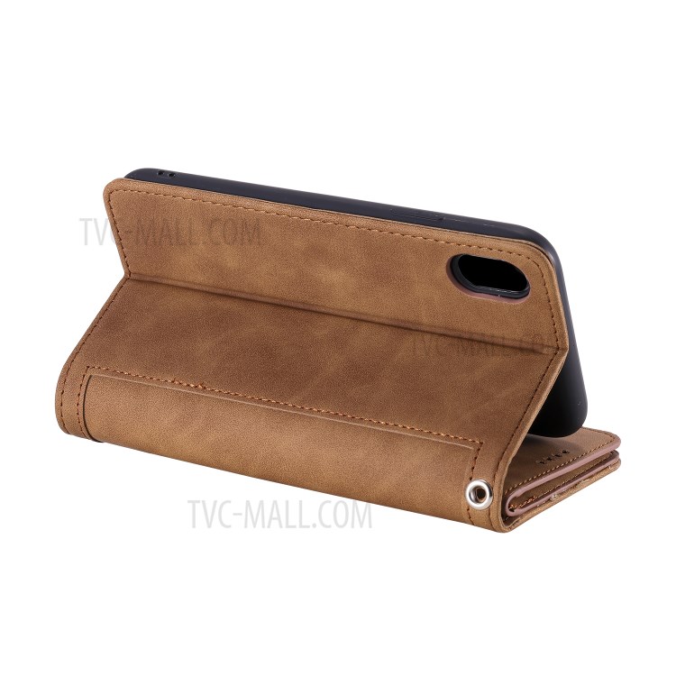 Zipper Wallet with 9 Card Slots Leather Phone for Apple iPhone XS Max 6.5 inch - Brown-7