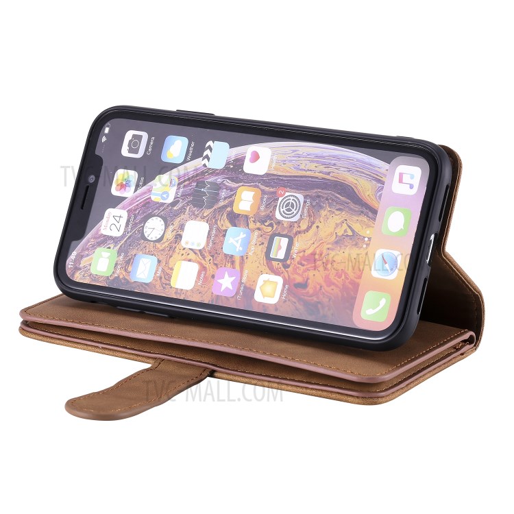 Zipper Wallet with 9 Card Slots Leather Phone for Apple iPhone XS Max 6.5 inch - Brown-8