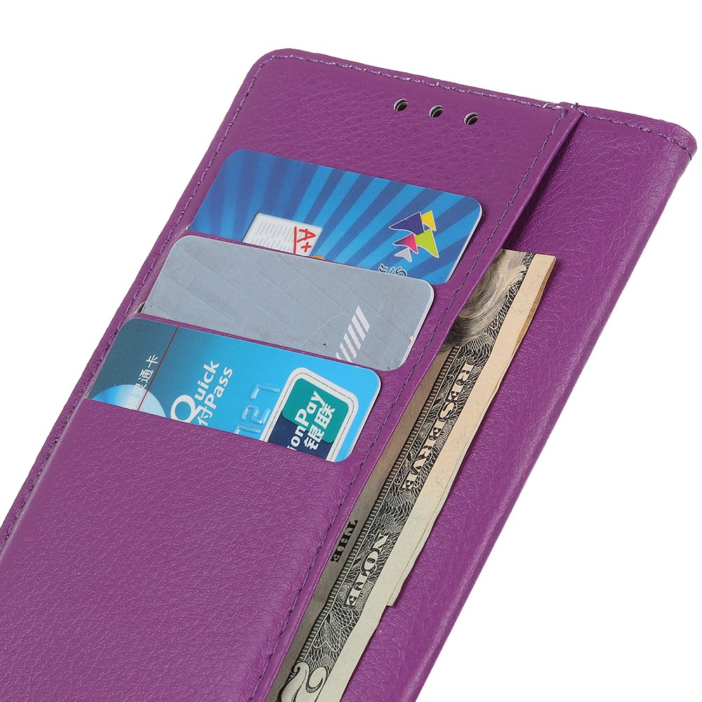 Para Iphone 12 Pro/12 Caja Protectora de Cuero de la Billetera de Textura de la Piel Resistente a la Piel Antideslizante - Violeta-11