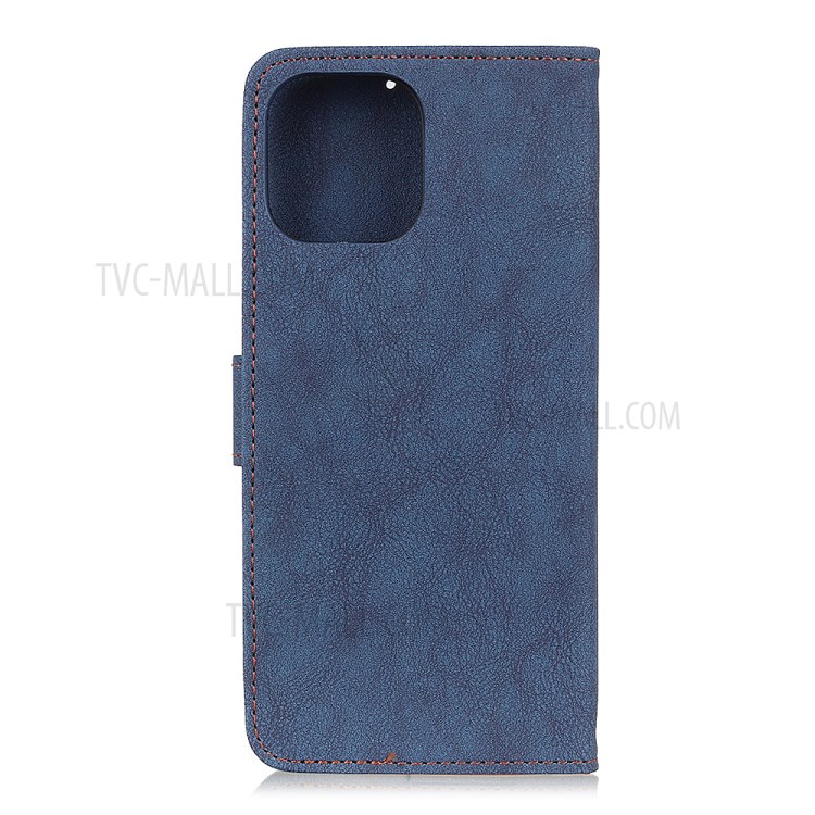 KHAZNEH Vintage Style Leather Wallet Stand Phone Shell for iPhone 12 Pro Max 6.7 inch - Blue-2