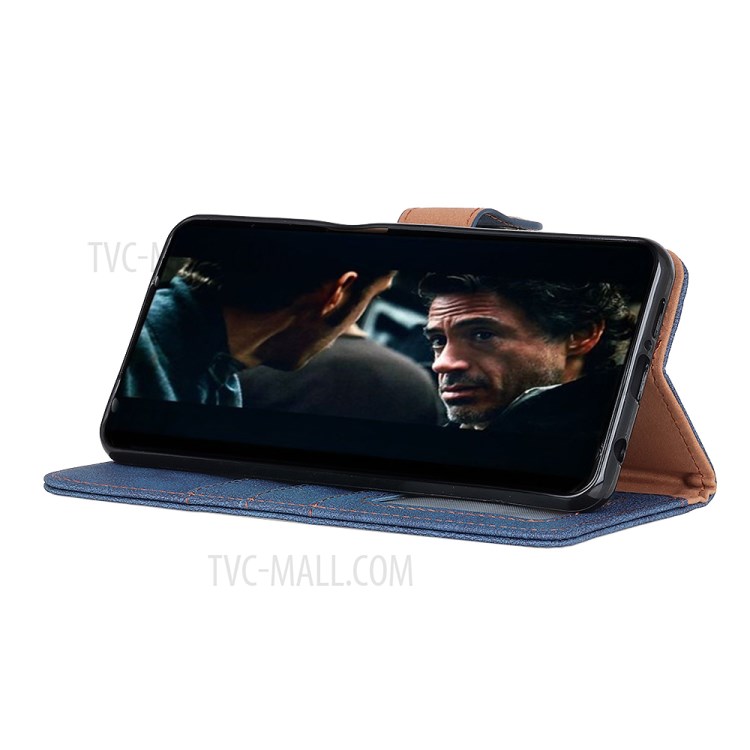 KHAZNEH Vintage Style Leather Wallet Stand Phone Shell for iPhone 12 Pro Max 6.7 inch - Blue-7