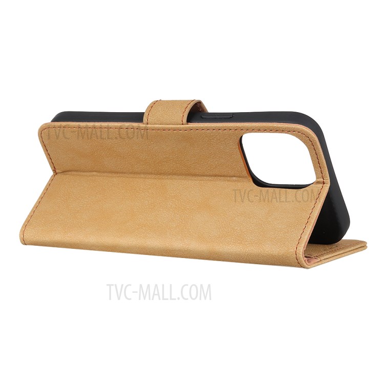 KHAZNEH Vintage Style Leather Wallet Stand Phone Shell for iPhone 12 Pro Max 6.7 inch - Khaki-3