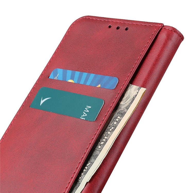 Auto-absorbierter Split Leather Protection Case Mit Geldbörse Für IPhone 12 Pro / 12 - Rot-5