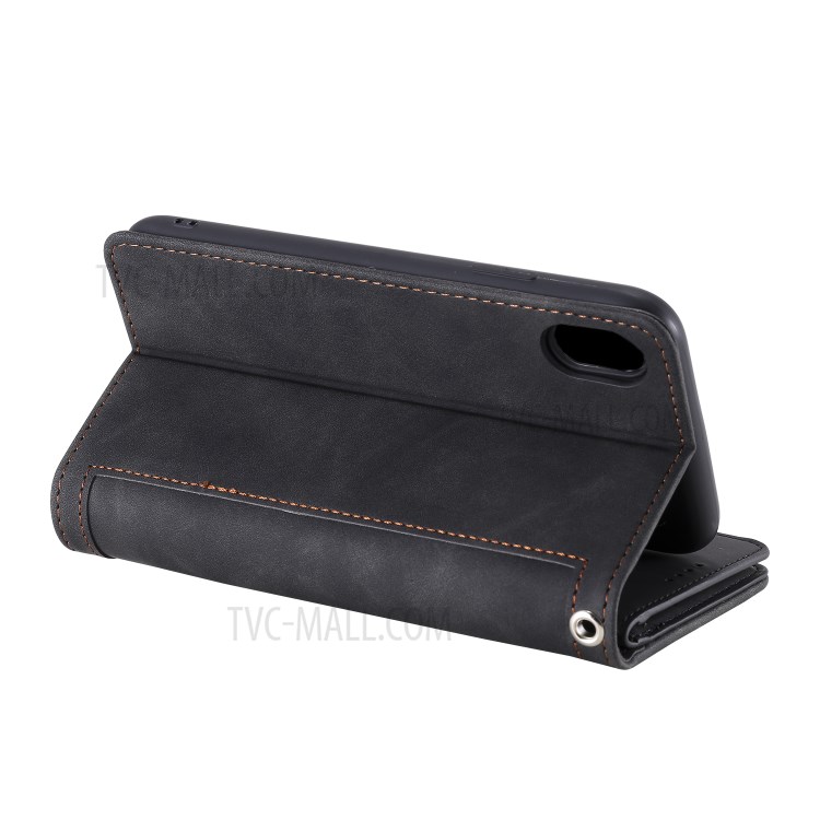 Zipper Pocket 9 Card Slots Leather Wallet Stand Phone Case for iPhone XR 6.1 inch - Black-12