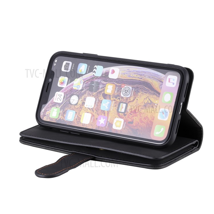 Zipper Pocket 9 Card Slots Leather Wallet Stand Phone Case for iPhone XR 6.1 inch - Black-13