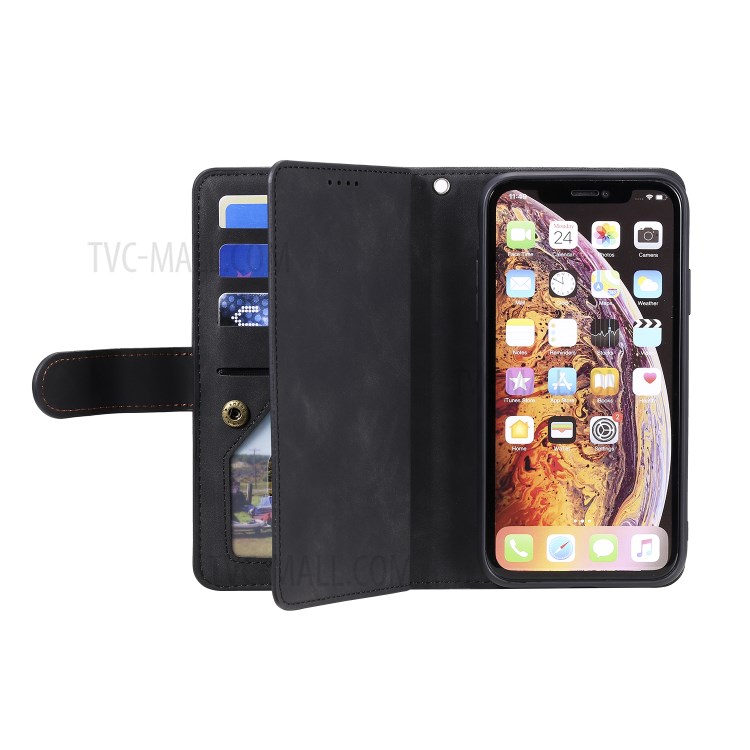 Zipper Pocket 9 Card Slots Leather Wallet Stand Phone Case for iPhone XR 6.1 inch - Black-9