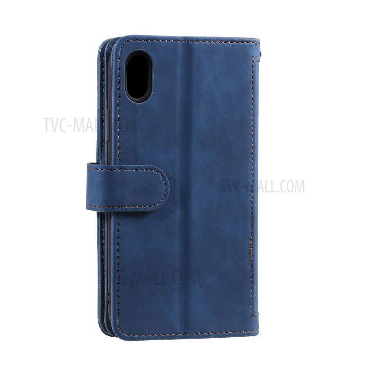 Zipper Pocket 9 Card Slots Leather Wallet Stand Phone Case for iPhone XR 6.1 inch - Blue-11