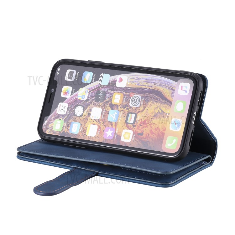 Zipper Pocket 9 Card Slots Leather Wallet Stand Phone Case for iPhone XR 6.1 inch - Blue-13