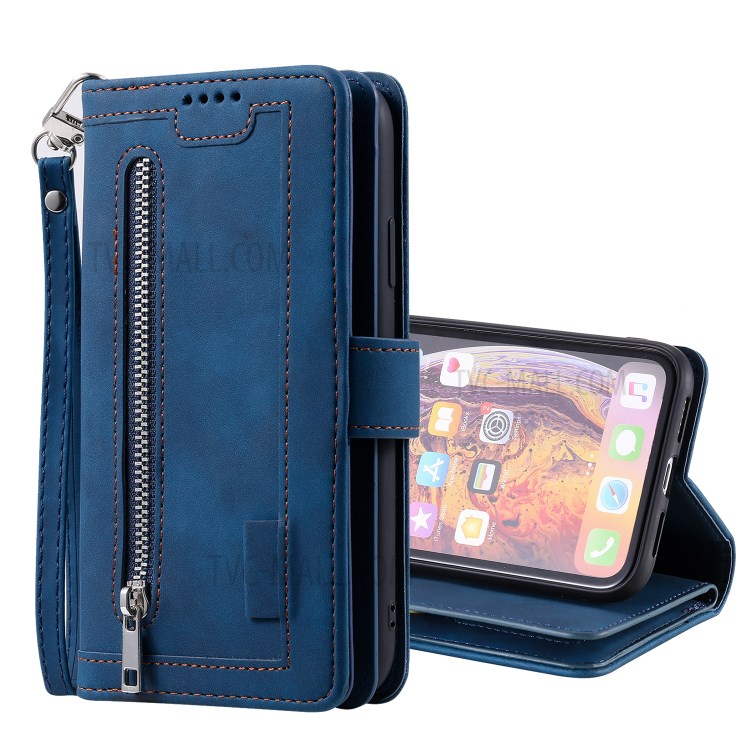 Zipper Pocket 9 Card Slots Leather Wallet Stand Phone Case for iPhone XR 6.1 inch - Blue-5