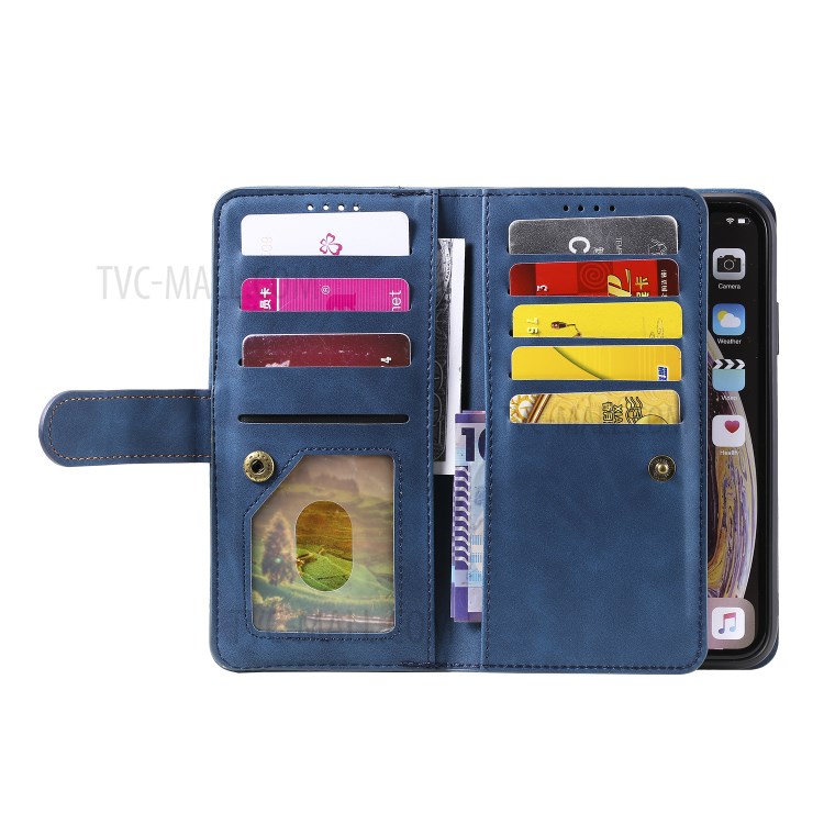 Zipper Pocket 9 Card Slots Leather Wallet Stand Phone Case for iPhone XR 6.1 inch - Blue-8