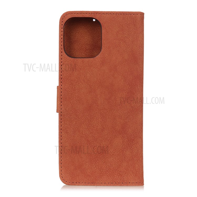 KHAZNEH Vintage Style Leather Wallet Stand Phone Case for iPhone 12 Pro/12 Max 6.1 inch - Brown-3
