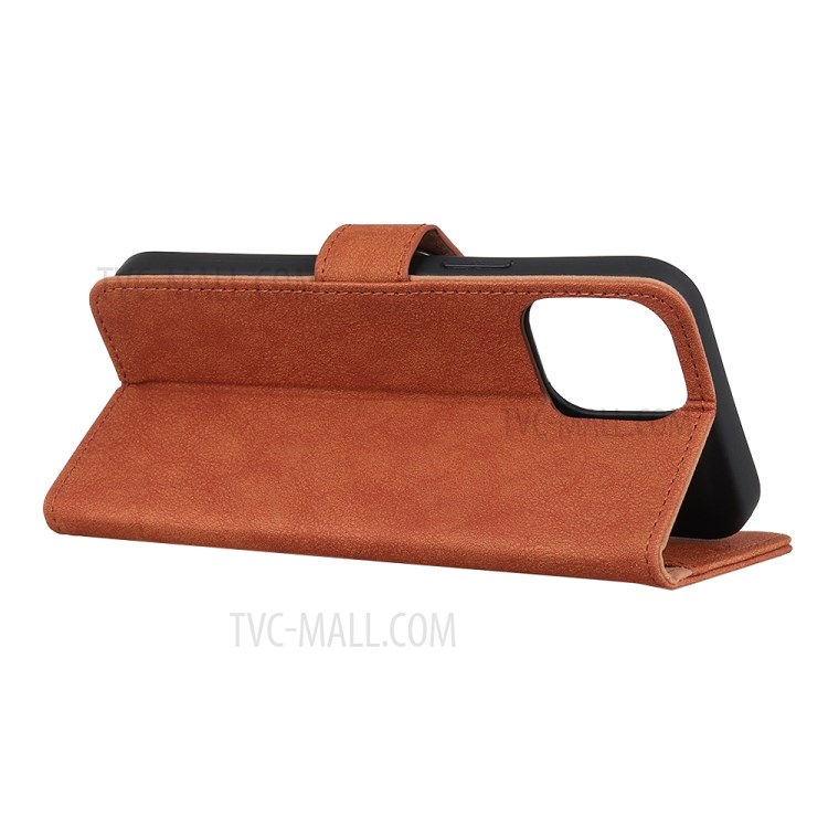 KHAZNEH Vintage Style Leather Wallet Stand Phone Case for iPhone 12 Pro/12 Max 6.1 inch - Brown-4