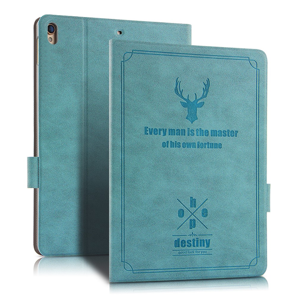 Imprint Deer and Quote PU Leather Stand Case for iPad Air 10.5 (2019) / Pro 10.5-inch (2017) - Blue-1