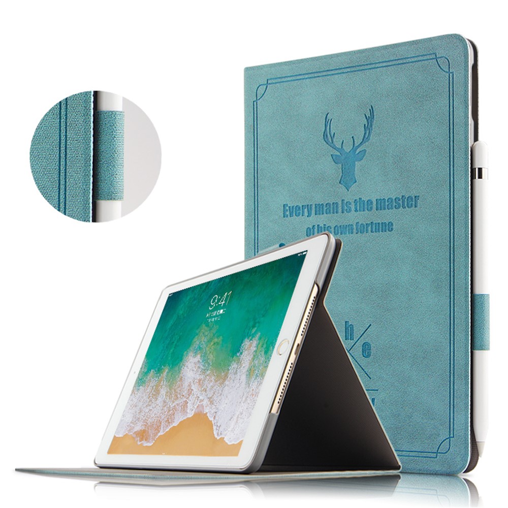 Imprint Deer and Quote PU Leather Stand Case for iPad Air 10.5 (2019) / Pro 10.5-inch (2017) - Blue-5