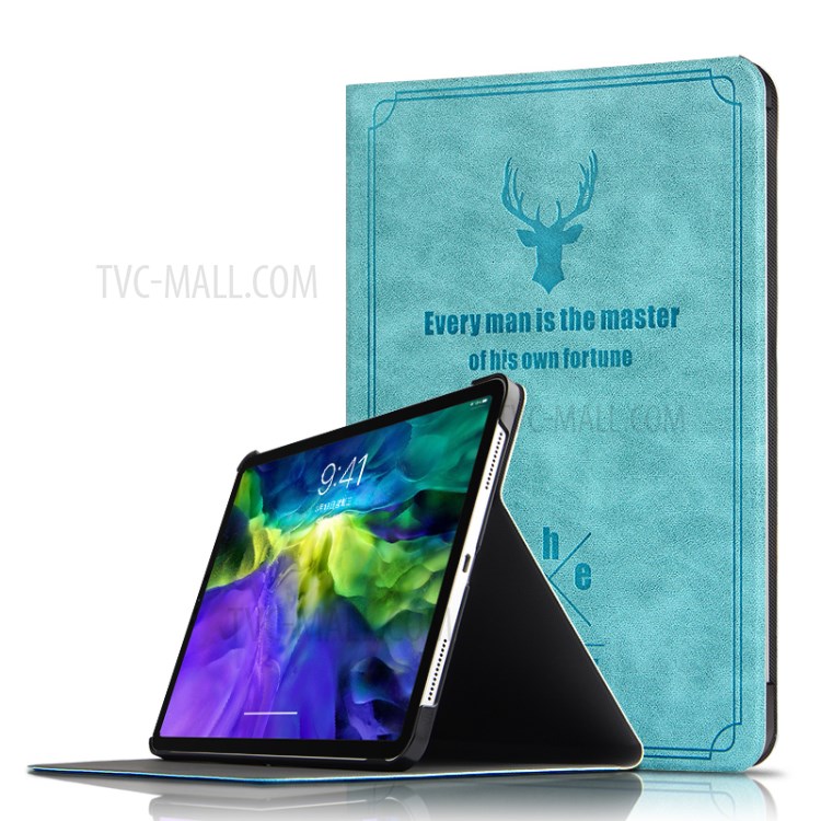 Imprint Deer and Quote PU Leather Stand Case Cover for iPad Pro 11-inch (2020) - Blue-5