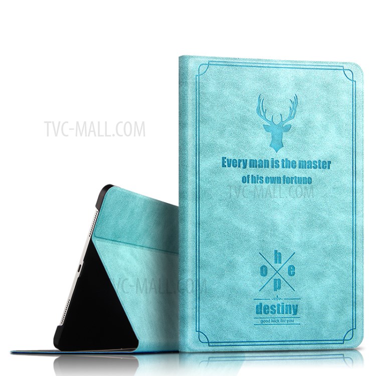 Imprint Deer and Quote PU Leather Stand Case Cover for iPad Pro 11-inch (2020) - Blue-7