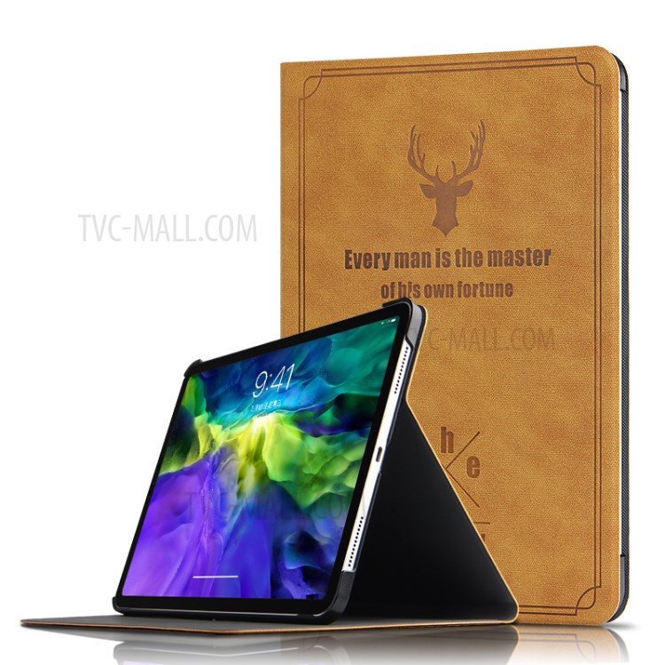 Imprint Deer and Quote PU Leather Stand Case Cover for iPad Pro 11-inch (2020) - Brown-5