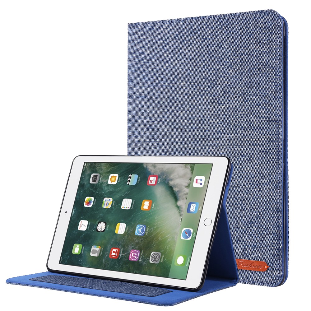 Cloth Texture Card Slots Stand Leather Protective Cover for iPad 9.7-inch (2018)/(2017) /iPad Air (2013)/Air 2 - Blue-1