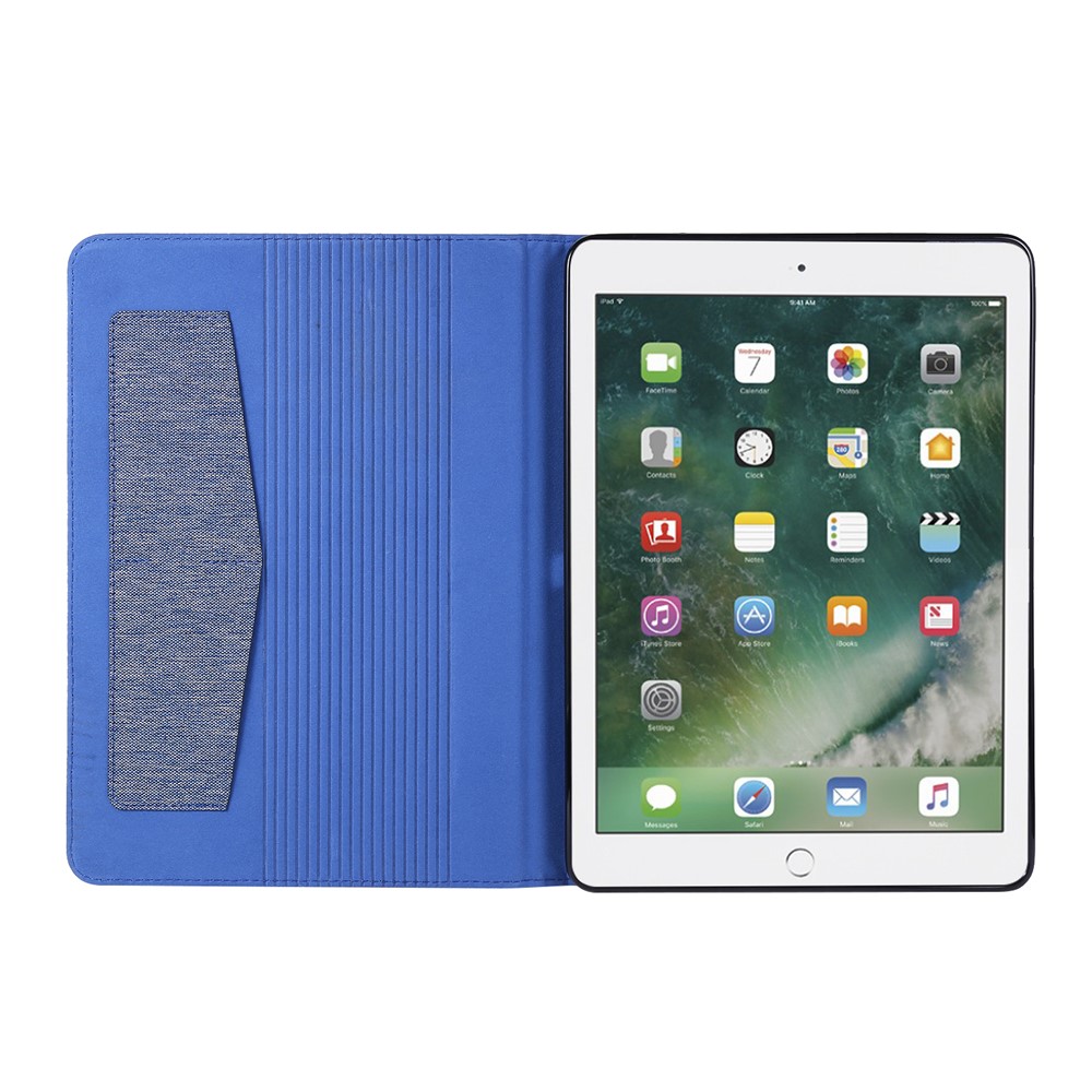 Cloth Texture Card Slots Stand Leather Protective Cover for iPad 9.7-inch (2018)/(2017) /iPad Air (2013)/Air 2 - Blue-2