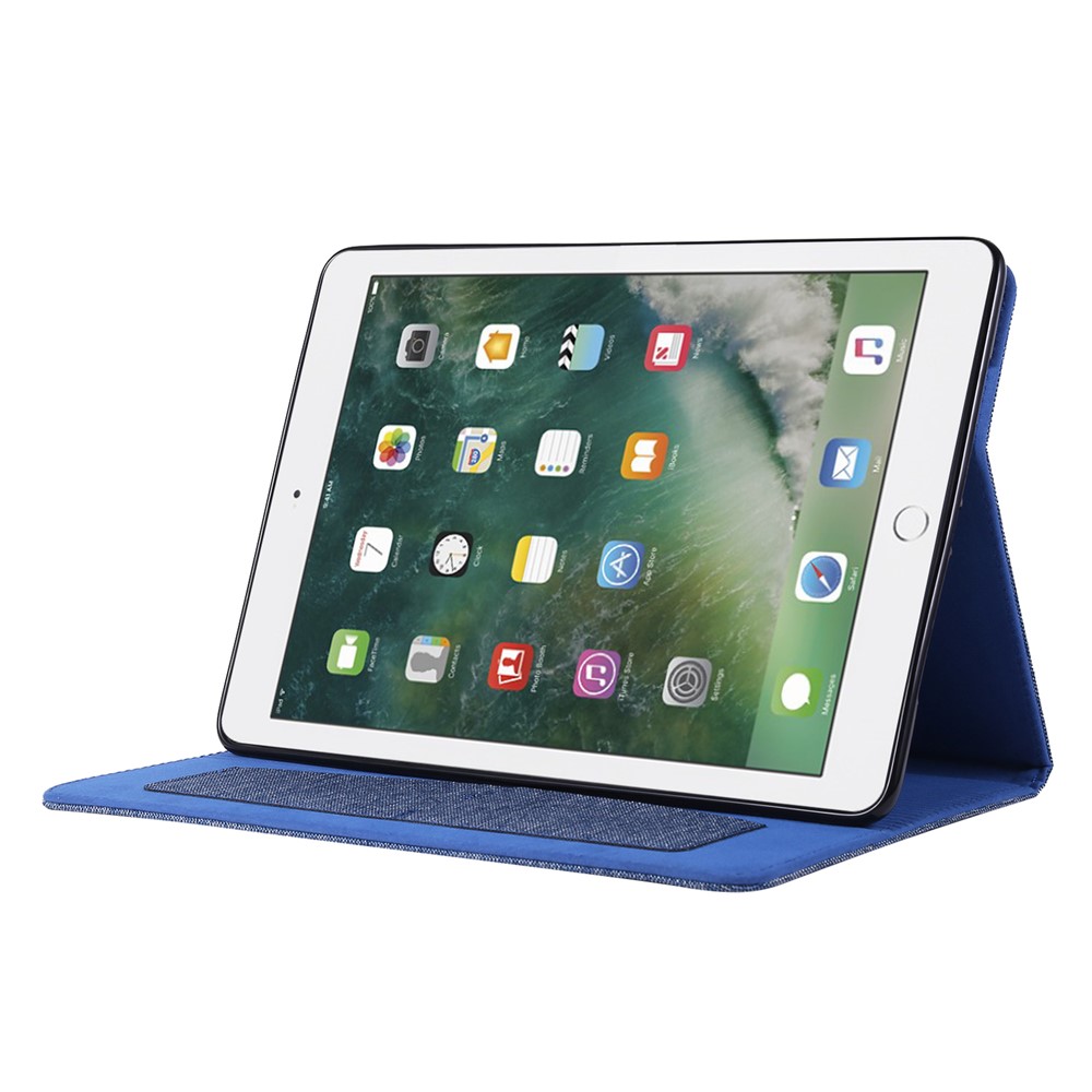 Cloth Texture Card Slots Stand Leather Protective Cover for iPad 9.7-inch (2018)/(2017) /iPad Air (2013)/Air 2 - Blue-8
