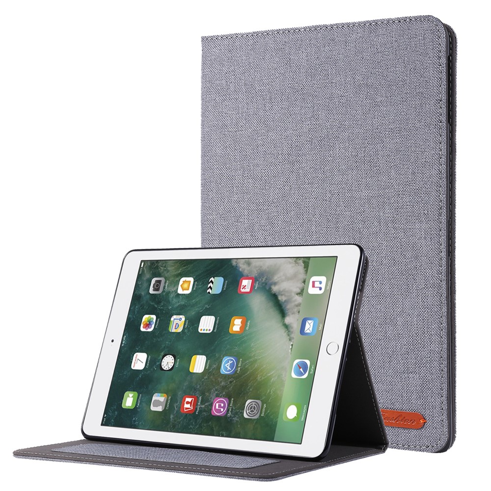 Cloth Texture Card Slots Stand Leather Protective Cover for iPad 9.7-inch (2018)/(2017) /iPad Air (2013)/Air 2 - Grey-1