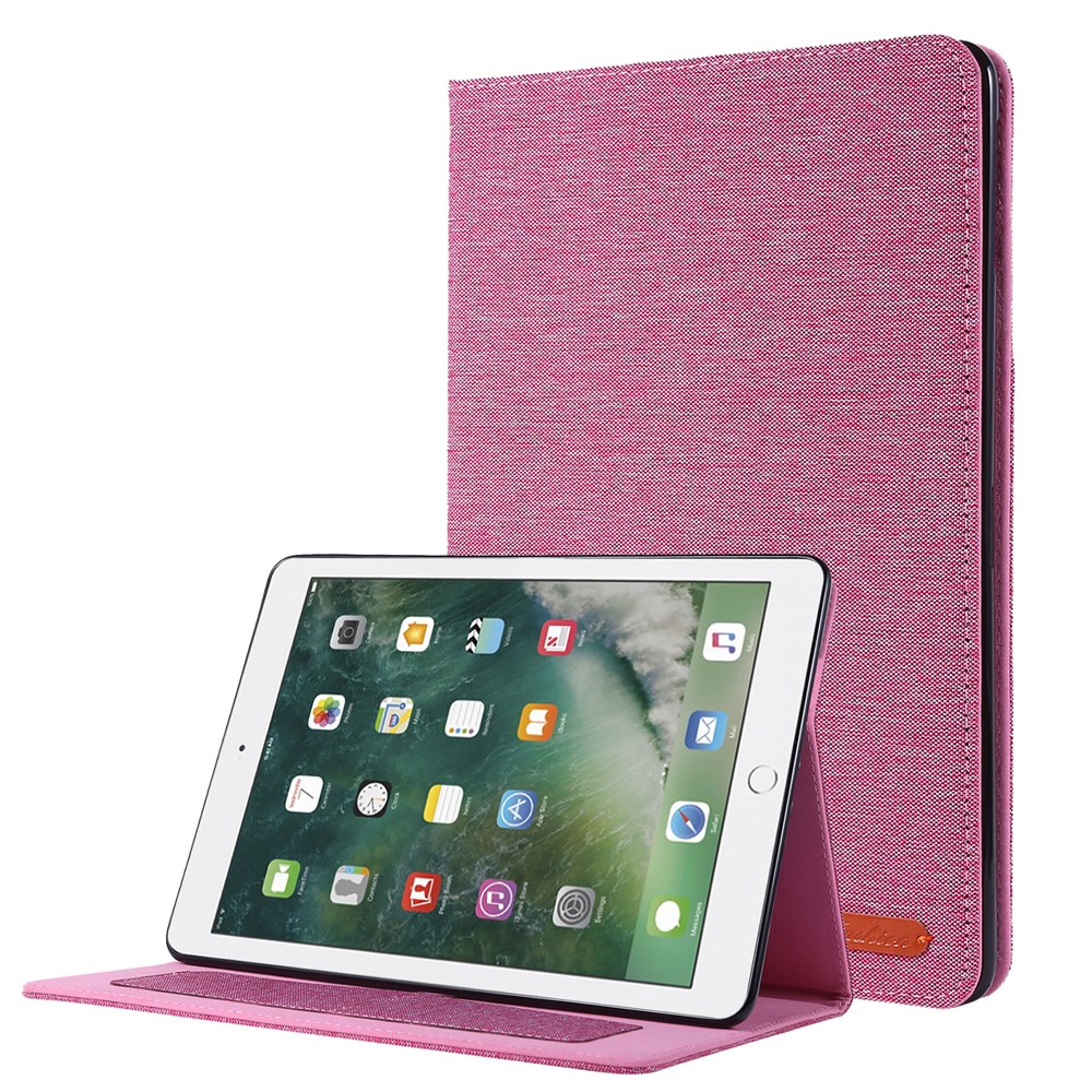 Cloth Texture Card Slots Stand Leather Protective Cover for iPad 9.7-inch (2018)/(2017) /iPad Air (2013)/Air 2 - Pink-1