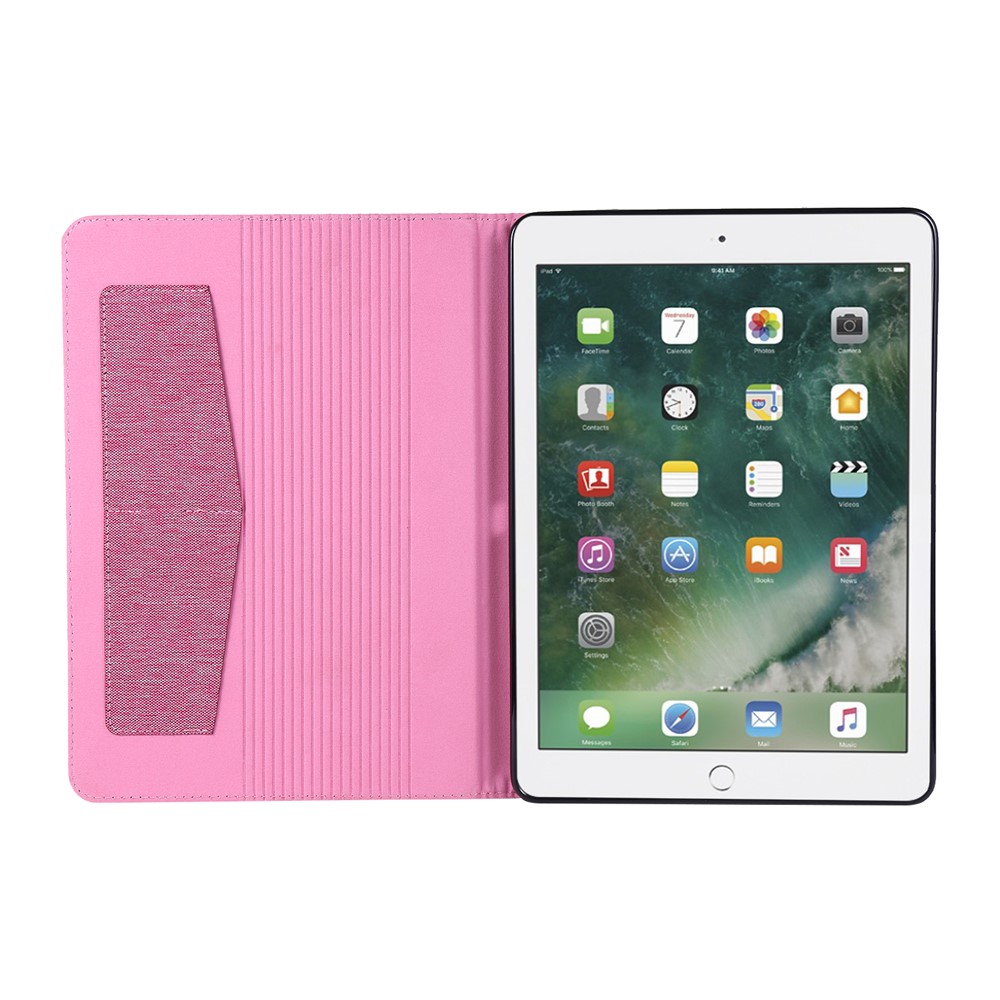 Cloth Texture Card Slots Stand Leather Protective Cover for iPad 9.7-inch (2018)/(2017) /iPad Air (2013)/Air 2 - Pink-2