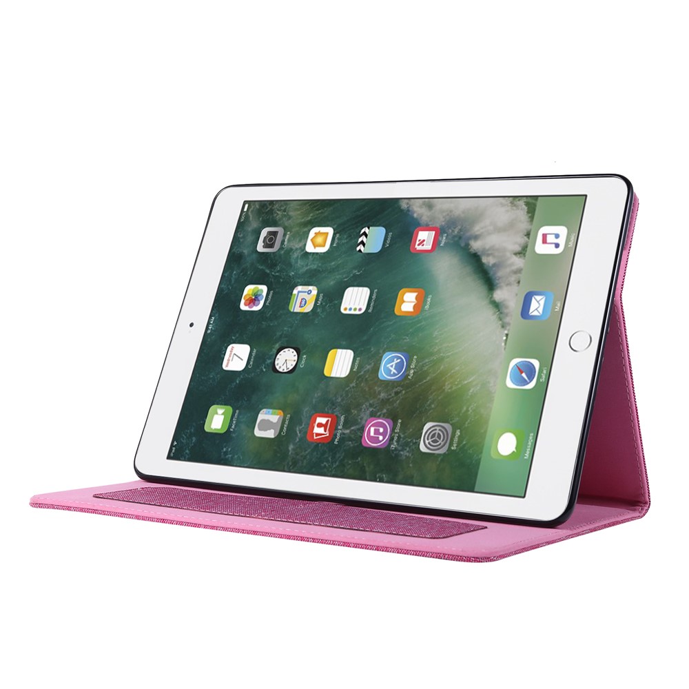 Cloth Texture Card Slots Stand Leather Protective Cover for iPad 9.7-inch (2018)/(2017) /iPad Air (2013)/Air 2 - Pink-5