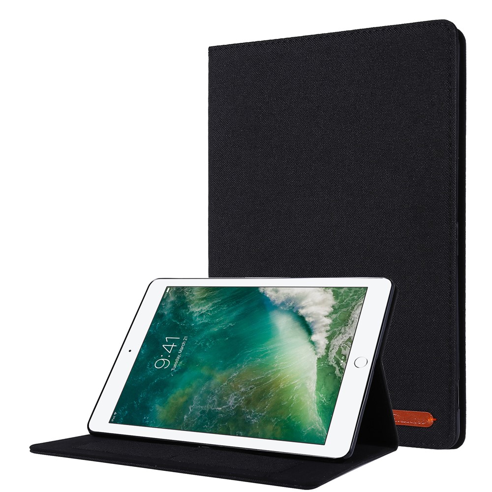 Emplacements Pour Cartes De Texture De Tissu Debout Cas Flip En Cuir Pour IPad 10.2 (2019) - Noir-1