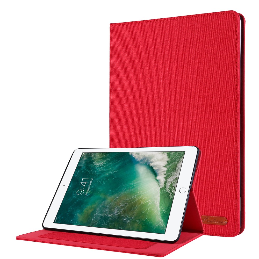 Cloth Texture Card Slots Stand Leather Flip Case for iPad 10.2 (2021)/(2020)/(2019) - Red