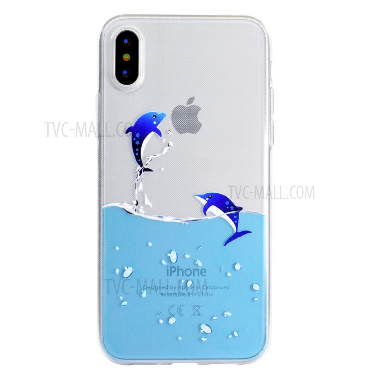Creative Pattern Printing Clear TPU Phone Case for iPhone XS Max 6.5 inch - Dolphin-2