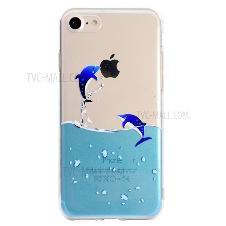 Pattern Printing Soft TPU Cell Phone Cover for iPhone SE (2nd Generation)/8/7 - Dolphin-2