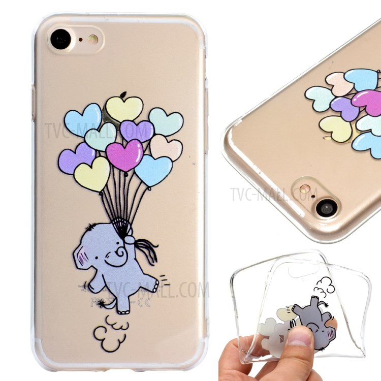Pattern Printing Soft TPU Cell Phone Cover for iPhone SE (2nd Generation)/8/7 - Heart-shaped Balloons and Elephant-1
