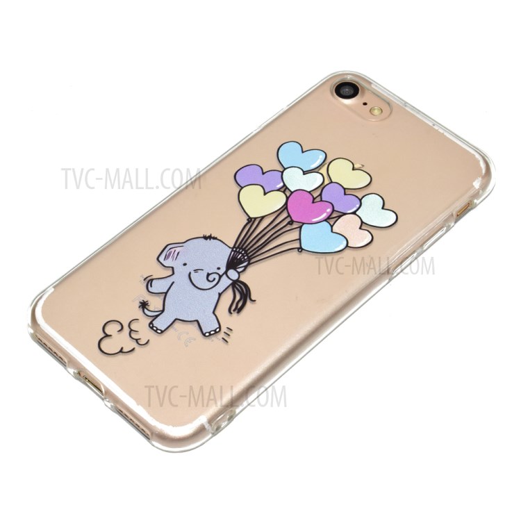 Pattern Printing Soft TPU Cell Phone Cover for iPhone SE (2nd Generation)/8/7 - Heart-shaped Balloons and Elephant-3