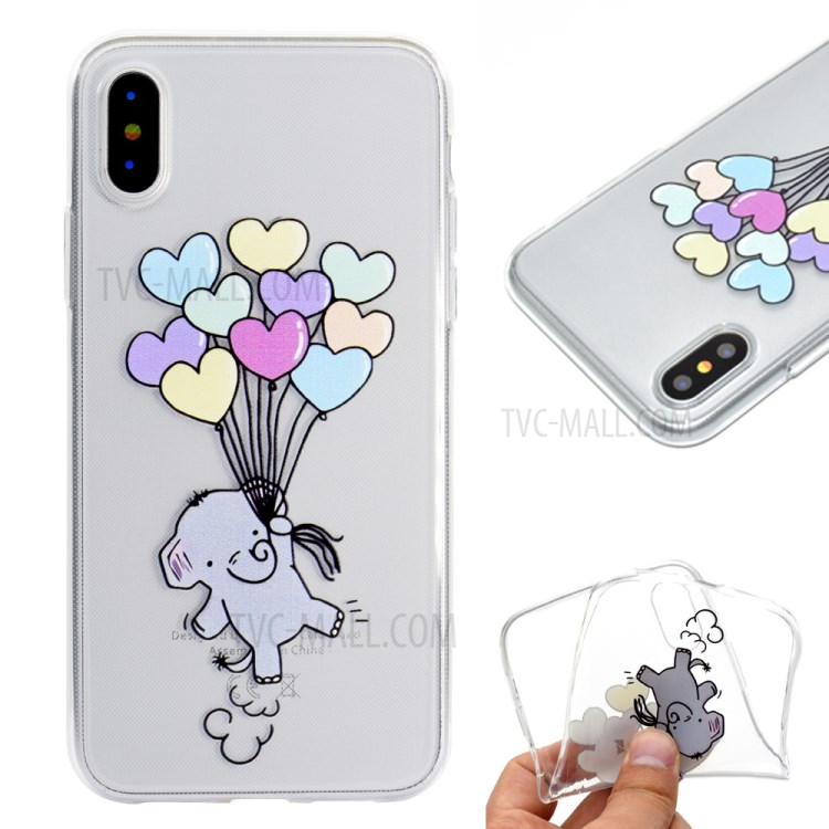 Pattern Printing Soft TPU Mobile Phone Case for iPhone XR 6.1 inch - Heart-shaped Balloons and Elephant-1
