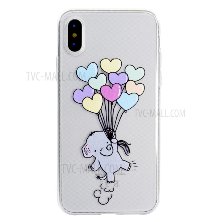 Pattern Printing Soft TPU Mobile Phone Case for iPhone XR 6.1 inch - Heart-shaped Balloons and Elephant-2