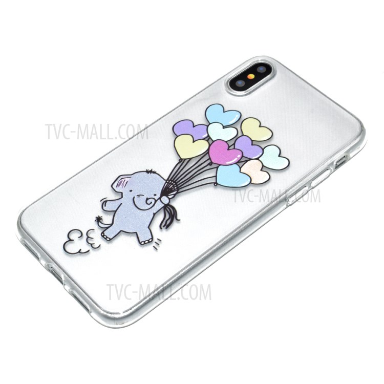 Pattern Printing Soft TPU Mobile Phone Case for iPhone XR 6.1 inch - Heart-shaped Balloons and Elephant-3