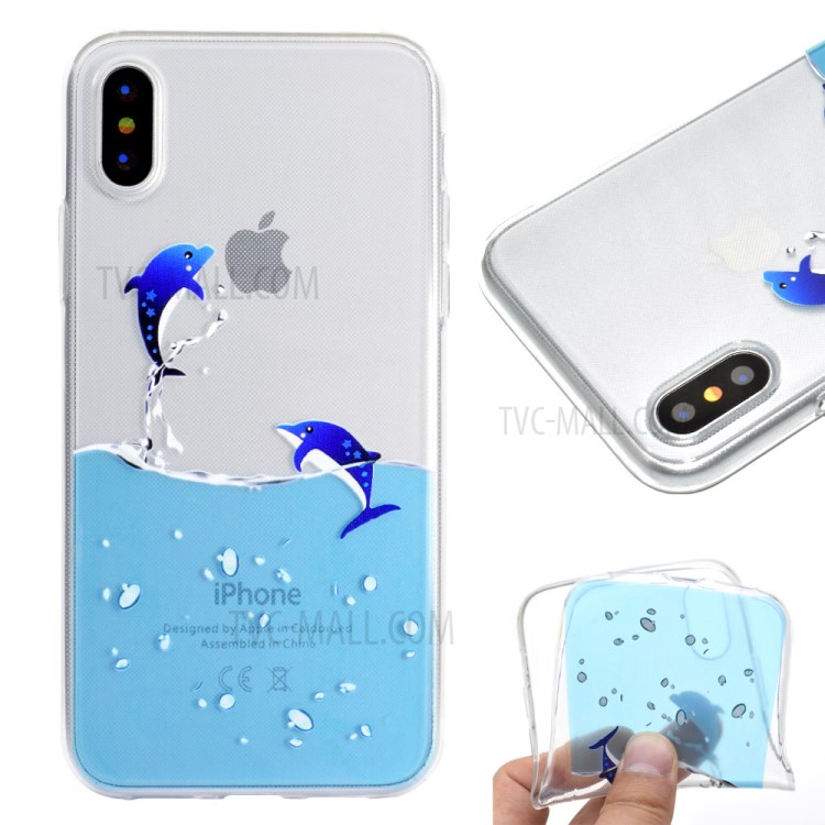 Pattern Printing Clear TPU Phone Case for iPhone X/XS 5.8 inch - Dolphin-1