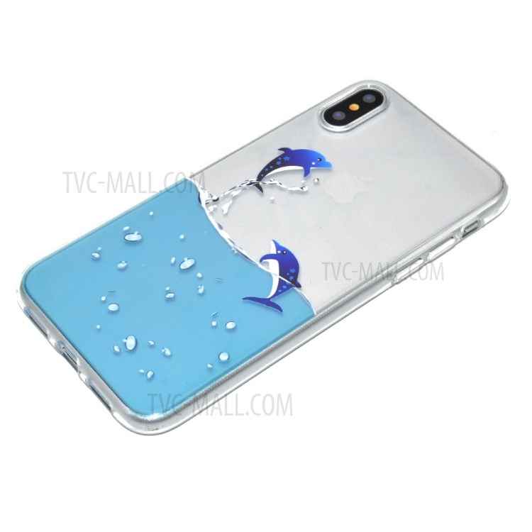 Pattern Printing Clear TPU Phone Case for iPhone X/XS 5.8 inch - Dolphin-3