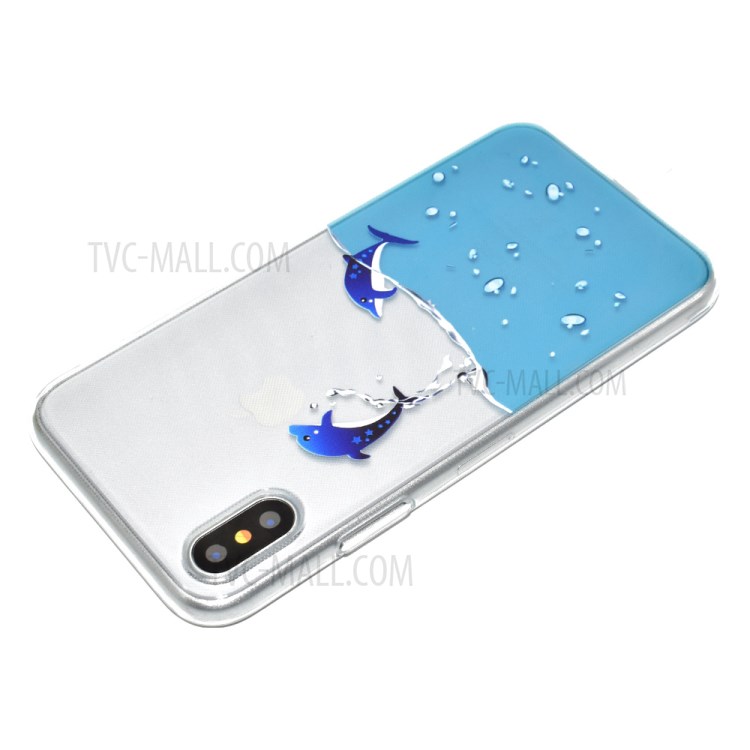 Pattern Printing Clear TPU Phone Case for iPhone X/XS 5.8 inch - Dolphin-4